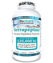 Load image into Gallery viewer, Serrapeptase Enzyme, High Potency 120000 Units (SPU). 400 Delayed Release, Vegetarian Capsules. 400-day supply
