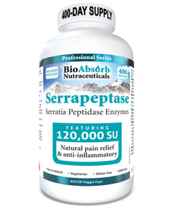 Serrapeptase Enzyme, High Potency 120000 Units (SPU). 400 Delayed Release, Vegetarian Capsules. 400-day supply