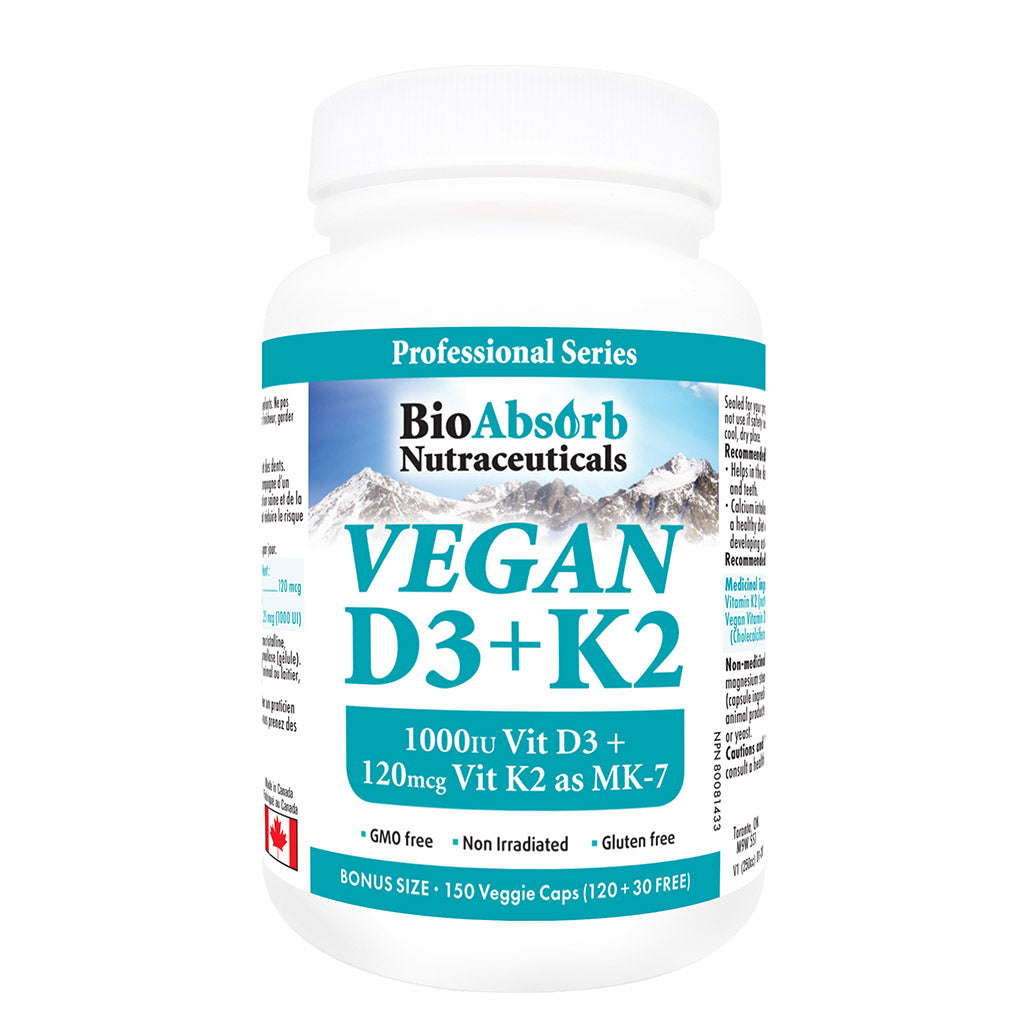Vegan Vitamin D3 1000 IU + Vitamin K2 MK-7 Form (120 mcg). 150-Day Supply, 150 Capsules
