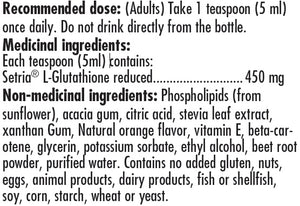 Liposomal Glutathione Liquid Supplement, 40-Day Supply, 450 mg Setria Reduced L-Glutathione (200 ml)