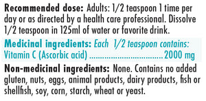 Vitamin C Powder 2000 mg. 100% Pure Ascorbic Acid Crystals. 180-Day Supply, 450 g, Non-GMO, Corn-Free, Unflavoured
